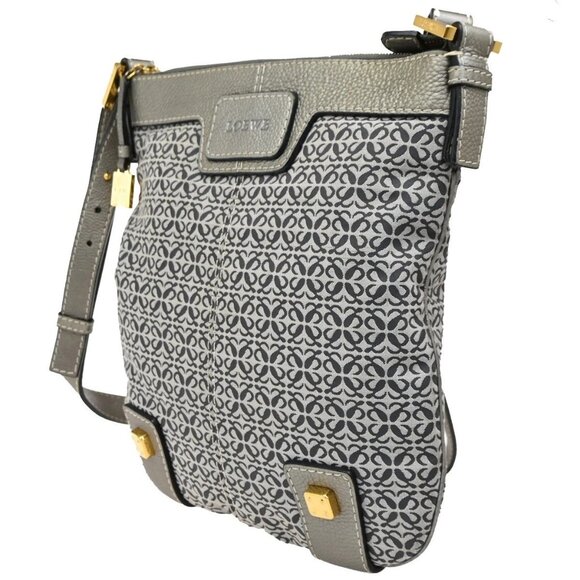 LOEWE Logo New Road Crossbody Shoulder Bag Canvas Leather Gray GHW 30KB767 - Picture 3 of 16